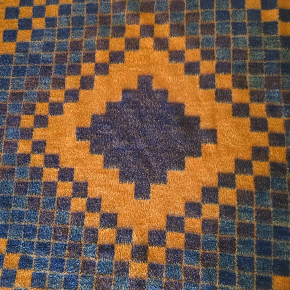 Bierderlack Vtg Aztec Plush Acrylic‎ Blanket Reversible Throw Orange Brown Retro